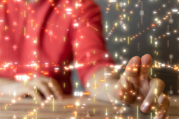 Businessman pressing document icon over computer binary code