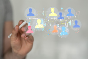 Business Man Hand Writing Social Network