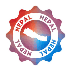 Nepal low poly logo. Colorful gradient travel logo of the country in geometric style. Multicolored polygonal Nepal rounded sign with map for your infographics.