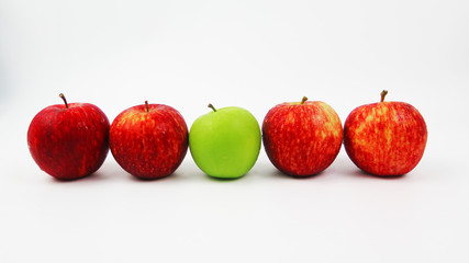 Red and green apple isolated on  white background. different concept