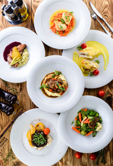 set of prepared dishes on the table of meat and vegetables