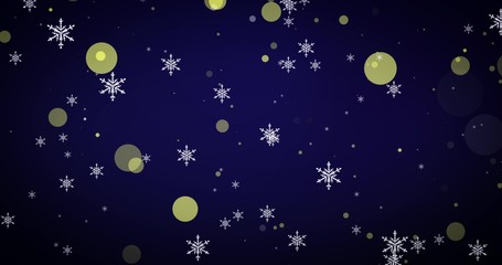 Golden, snowflakes and bokeh lights on the blue Merry Christmas background. 3D render - 291695157