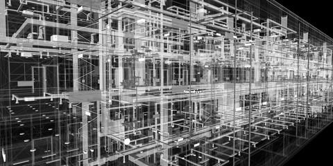 Obraz premium The BIM model of the utilities of wireframe view 