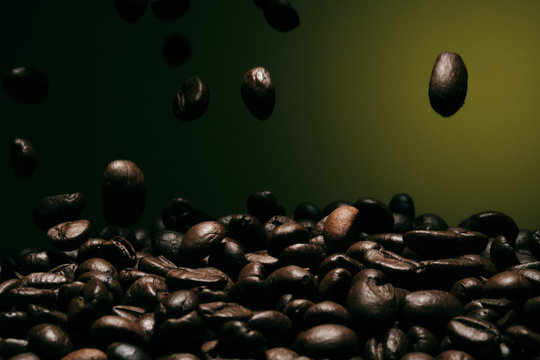 Coffee and bean beans Arabica 100% coffee roasted background 