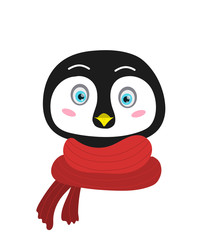 Vector print of penguin with red scarf.