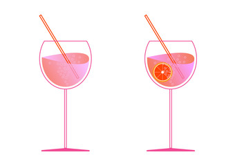 Aperol and prosecco in two glasses. Spritz cocktail in flat style for the menu, cocktail cards. Modern trendy classic cocktail Longdrink.