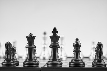 chess game in black and white filter