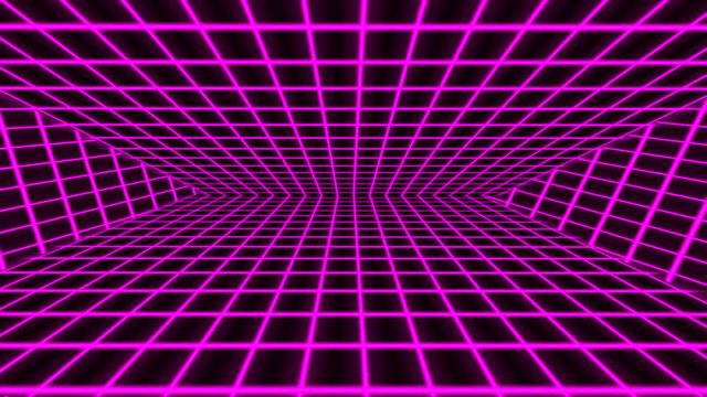 Retro-futuristic 80s synthwave grid background. Seamless loop futuristic background.