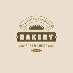Bakery badge or label retro vector illustration bread or loaf silhouette for bakehouse.