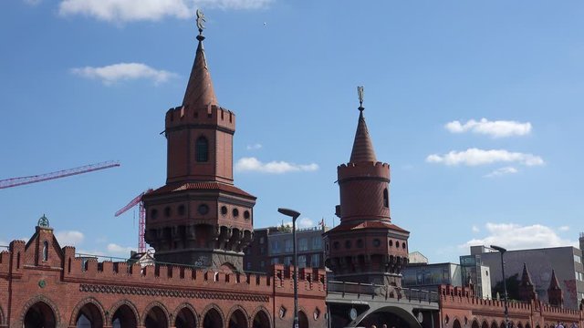 Oberbaum Bridge, Oberbaumbrucke, River Spree. Berlin. Germany. 4K.