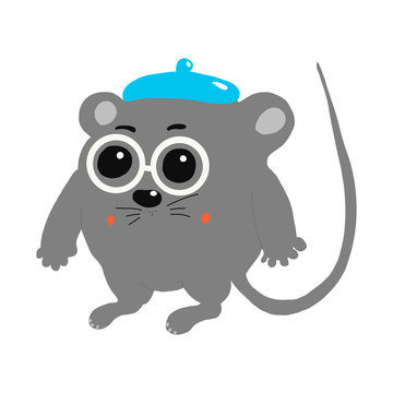 Rat. Isolated vector painted in a flat style on a white background. Nice mouse. Animal, rodent. Year of the rat. Chinese horoscope.
