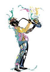 Panele Szklane  Streszczenie kolorowy plakat muzyczny z muzykami i falami muzycznymi. Ręcznie rysowane ilustracji wektorowych