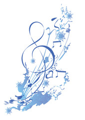 Winter music. Abstract treble clef decorated with snowflakes and notes. Vector illustration. © Anna Laifalight