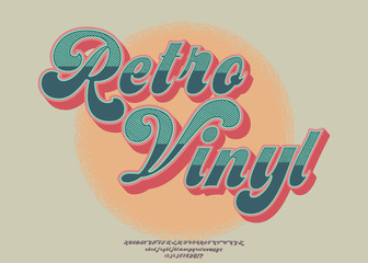 Retro Vinyl. 3D vintage script font. Retro typeface. Vector font illustration.