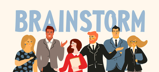 Vectior illustration of brainstorm. Office workers, businessmen, managers.