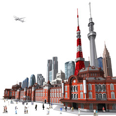 Tokyo town and people white background by 3d rendering