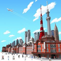 Tokyo town and people by 3d rendering