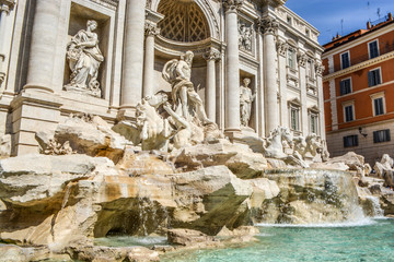 Fototapeta na wymiar Rome, Italy. One of the most famous landmarks - Trevi Fountain (Fontana di Trevi).