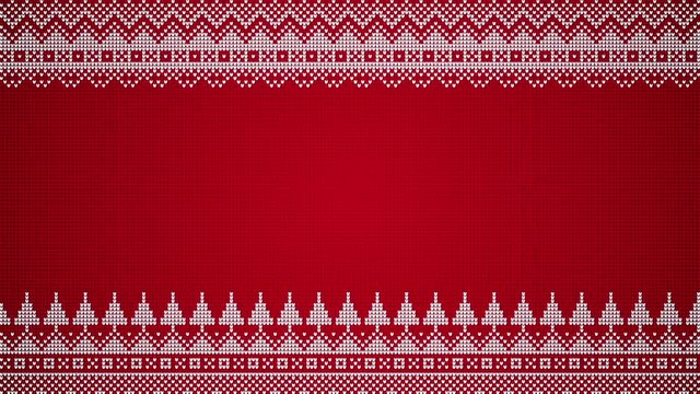 Knitted Style Christmas Background Red On White With Patterns And Trees Seamlessly Looping