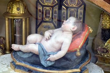 Baby Jesus figure in San Petronio Basilica in Bologna, Italy