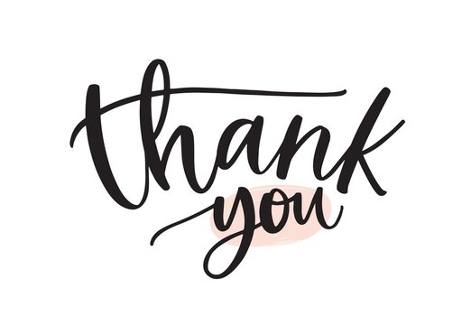 Thank you handwritten ink pen vector lettering. Thankfulness words, gratitude expression phrase isolated on white background. Thanksgiving postcard, greeting card decorative freehand calligraphy.