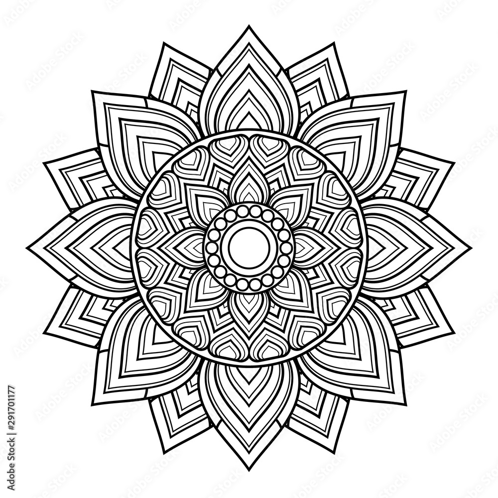 Wall mural Line draw dharma wheel in Buddhism religion concept