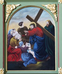 Obraz na płótnie Canvas 8th Stations of the Cross,Jesus meets the daughters of Jerusalem, church of Saint Matthew in Stitar, Croatia