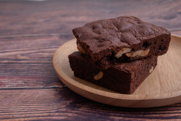 brownies on wooden background