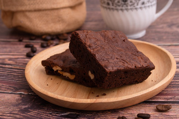 brownies on wooden background