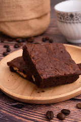 brownies on wooden background