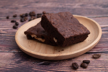 brownies on wooden background