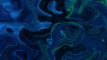 Light neon blue abstract liquid paint textured background with decorative spirals and swirls....