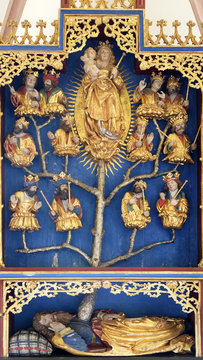 The Tree of Jesse, altar in chapel Amorsbrunn in Amorbach, Forest of Odes Bavaria, Germany 