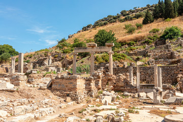 Ancient Roman Archaeological site of Ephesus, Anatolia, a popular tourist attraction.
