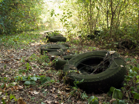 Old car tires, abandoned go-kart