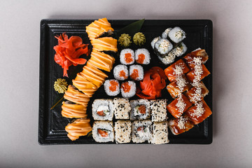 japanese national food, sushi on light background