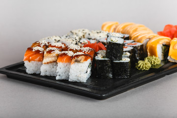 japanese national food, sushi on light background