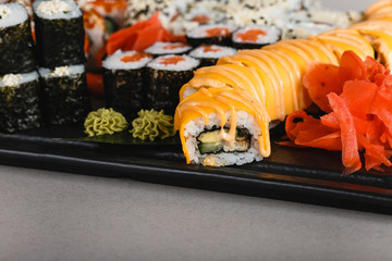 japanese national food, sushi on light background