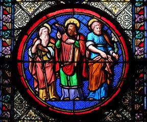 Naklejka premium Abraham, David and Joseph, stained glass window in the Basilica of Saint Clotilde in Paris, France 