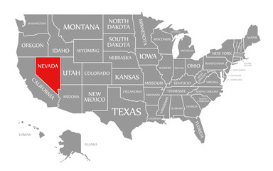 Fototapeta na wymiar Nevada red highlighted in map of the United States of America