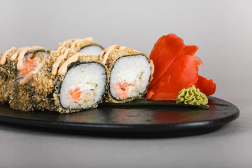 japanese national food, sushi on light background
