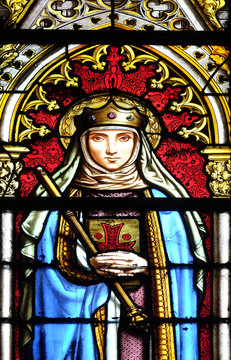 Saint Radegund, stained glass window in the Basilica of Saint Clotilde in Paris, France