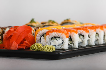 japanese national food, sushi on light background