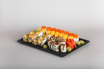 japanese national food, sushi on light background
