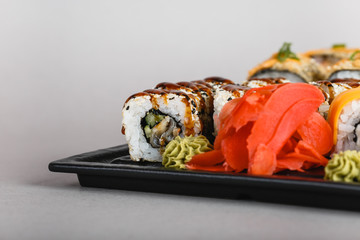 japanese national food, sushi on light background