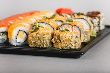 japanese national food, sushi on light background