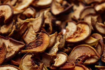Slices of dried pears close-up.