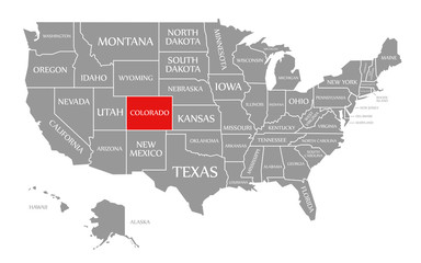 Fototapeta na wymiar Colorado red highlighted in map of the United States of America