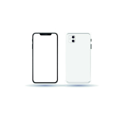 New smartphone vector flat illustration. The layout of the smartphone with a white screen. Front and back side.