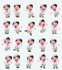 Cartoon character chef. Set with different postures, attitudes and poses, doing different activities in isolated vector illustrations.